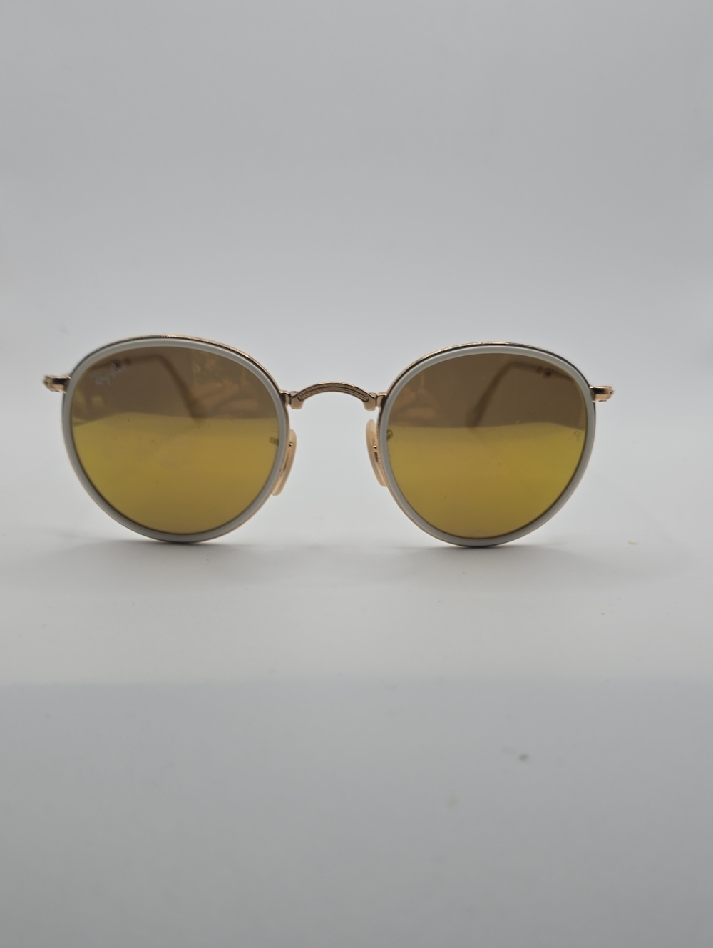 Ray Ban Folding Round Gold Frame Sunglasses with Yellow Lenses